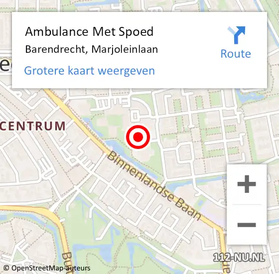 Locatie op kaart van de 112 melding: Ambulance Met Spoed Naar Barendrecht, Marjoleinlaan op 2 oktober 2024 05:27