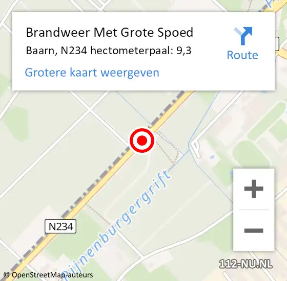 Locatie op kaart van de 112 melding: Brandweer Met Grote Spoed Naar Baarn, N234 hectometerpaal: 9,3 op 2 oktober 2024 06:15