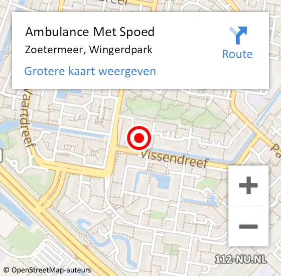 Locatie op kaart van de 112 melding: Ambulance Met Spoed Naar Zoetermeer, Wingerdpark op 2 oktober 2024 06:29