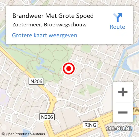 Locatie op kaart van de 112 melding: Brandweer Met Grote Spoed Naar Zoetermeer, Broekwegschouw op 2 oktober 2024 06:46