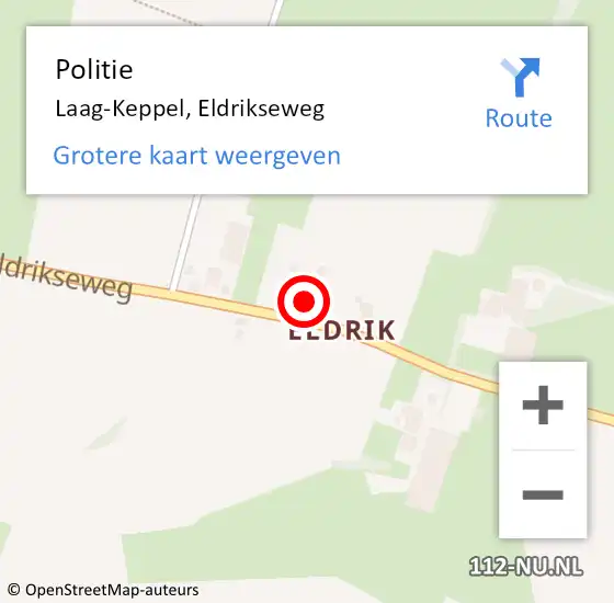 Locatie op kaart van de 112 melding: Politie Laag-Keppel, Eldrikseweg op 2 oktober 2024 06:54