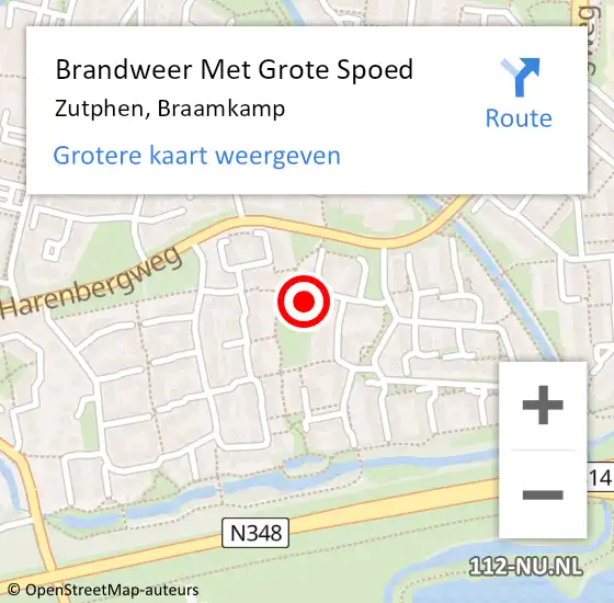 Locatie op kaart van de 112 melding: Brandweer Met Grote Spoed Naar Zutphen, Braamkamp op 2 oktober 2024 07:28