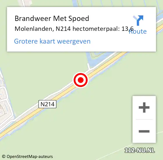 Locatie op kaart van de 112 melding: Brandweer Met Spoed Naar Molenlanden, N214 hectometerpaal: 13,6 op 2 oktober 2024 07:32