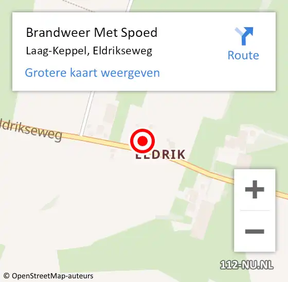 Locatie op kaart van de 112 melding: Brandweer Met Spoed Naar Laag-Keppel, Eldrikseweg op 2 oktober 2024 07:34