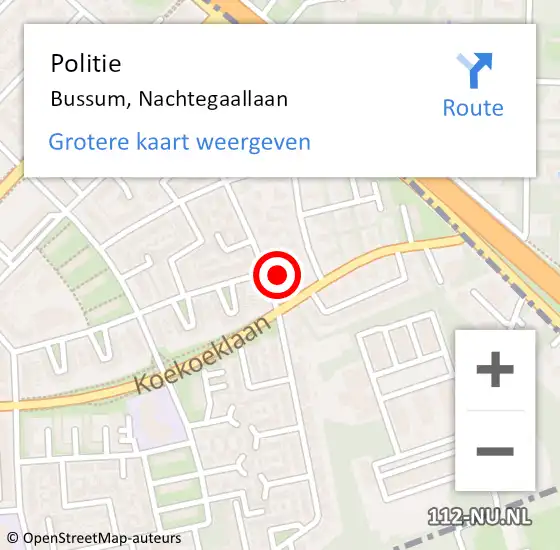 Locatie op kaart van de 112 melding: Politie Bussum, Nachtegaallaan op 2 oktober 2024 07:39