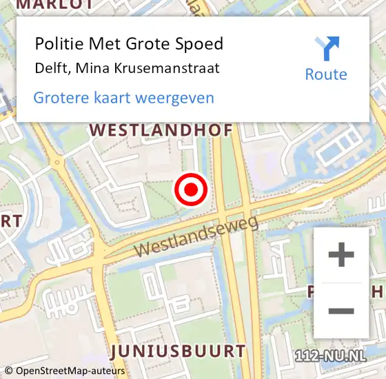 Locatie op kaart van de 112 melding: Politie Met Grote Spoed Naar Delft, Mina Krusemanstraat op 2 oktober 2024 08:13