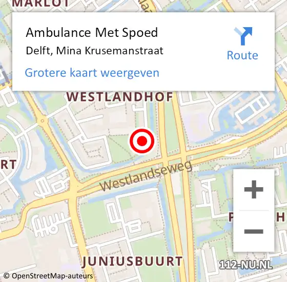 Locatie op kaart van de 112 melding: Ambulance Met Spoed Naar Delft, Mina Krusemanstraat op 2 oktober 2024 08:14