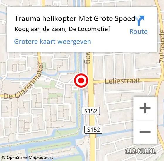 Locatie op kaart van de 112 melding: Trauma helikopter Met Grote Spoed Naar Koog aan de Zaan, De Locomotief op 2 oktober 2024 08:15