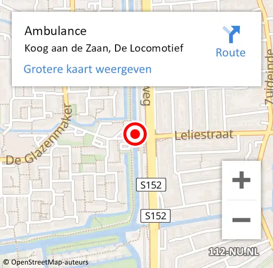 Locatie op kaart van de 112 melding: Ambulance Koog aan de Zaan, De Locomotief op 2 oktober 2024 08:16