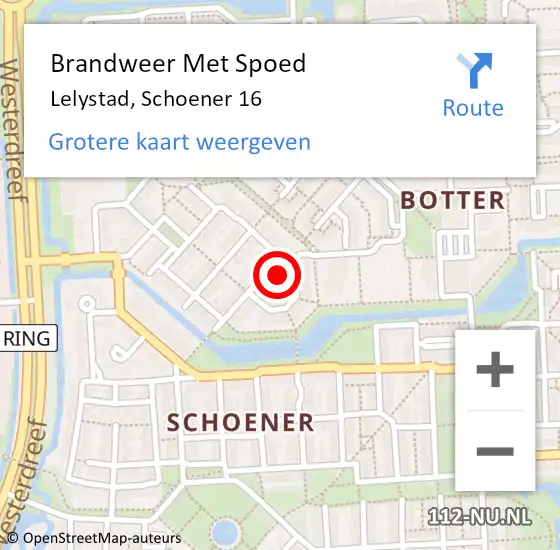 Locatie op kaart van de 112 melding: Brandweer Met Spoed Naar Lelystad, Schoener 16 op 2 oktober 2024 08:34