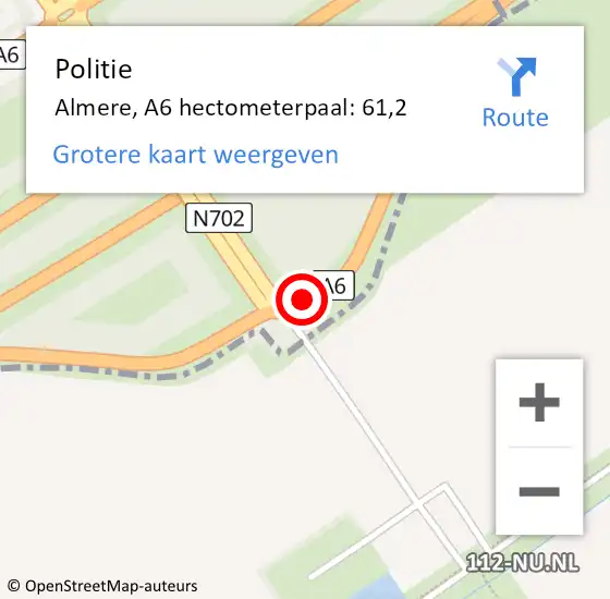 Locatie op kaart van de 112 melding: Politie Almere, A6 hectometerpaal: 61,2 op 2 oktober 2024 08:35