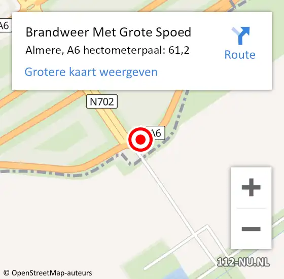 Locatie op kaart van de 112 melding: Brandweer Met Grote Spoed Naar Almere, A6 hectometerpaal: 61,2 op 2 oktober 2024 08:35