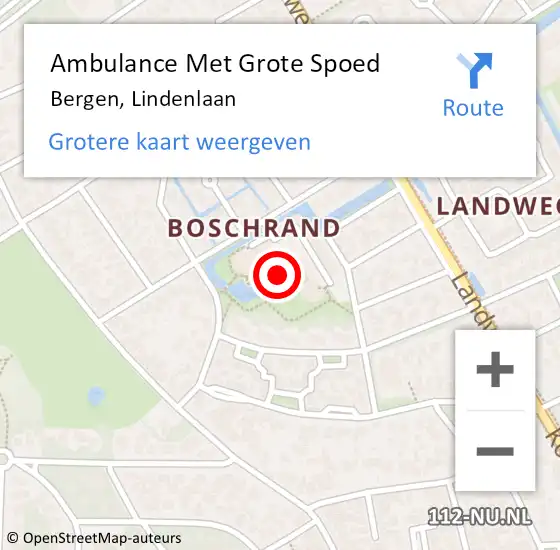 Locatie op kaart van de 112 melding: Ambulance Met Grote Spoed Naar Bergen, Lindenlaan op 2 oktober 2024 08:42