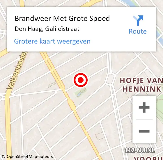 Locatie op kaart van de 112 melding: Brandweer Met Grote Spoed Naar Den Haag, Galileïstraat op 2 oktober 2024 09:23