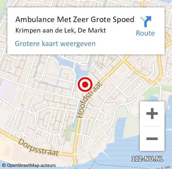 Locatie op kaart van de 112 melding: Ambulance Met Zeer Grote Spoed Naar Krimpen aan de Lek, De Markt op 2 oktober 2024 09:43