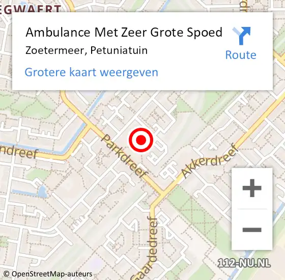 Locatie op kaart van de 112 melding: Ambulance Met Zeer Grote Spoed Naar Zoetermeer, Petuniatuin op 2 oktober 2024 09:44