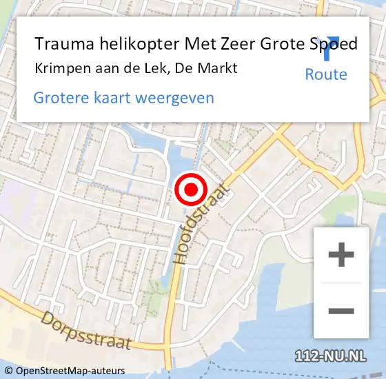 Locatie op kaart van de 112 melding: Trauma helikopter Met Zeer Grote Spoed Naar Krimpen aan de Lek, De Markt op 2 oktober 2024 09:50