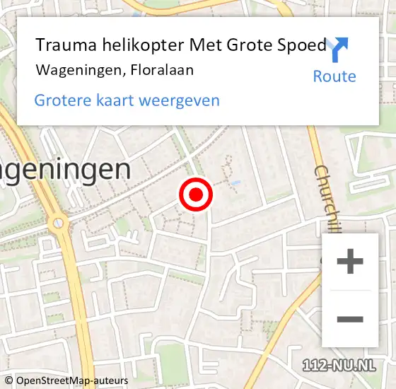 Locatie op kaart van de 112 melding: Trauma helikopter Met Grote Spoed Naar Wageningen, Floralaan op 2 oktober 2024 10:21