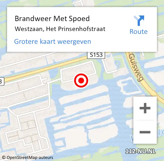 Locatie op kaart van de 112 melding: Brandweer Met Spoed Naar Westzaan, Het Prinsenhofstraat op 2 oktober 2024 10:35