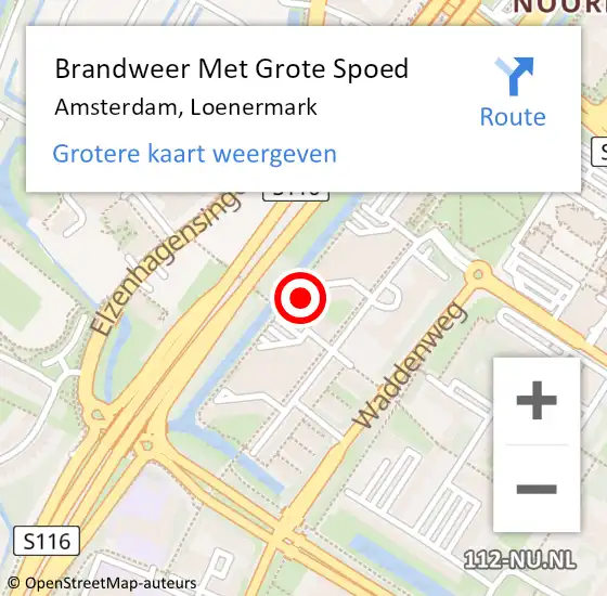 Locatie op kaart van de 112 melding: Brandweer Met Grote Spoed Naar Amsterdam, Loenermark op 2 oktober 2024 11:13