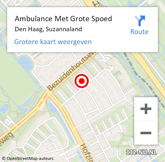 Locatie op kaart van de 112 melding: Ambulance Met Grote Spoed Naar Den Haag, Suzannaland op 2 oktober 2024 11:13