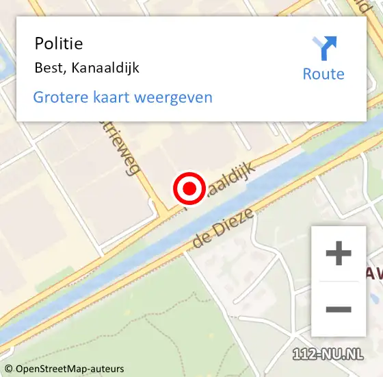 Locatie op kaart van de 112 melding: Politie Best, Kanaaldijk op 2 oktober 2024 11:48