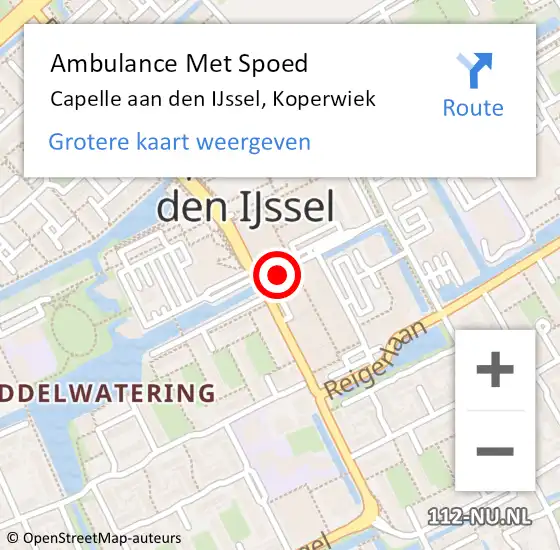 Locatie op kaart van de 112 melding: Ambulance Met Spoed Naar Capelle aan den IJssel, Koperwiek op 2 oktober 2024 11:57