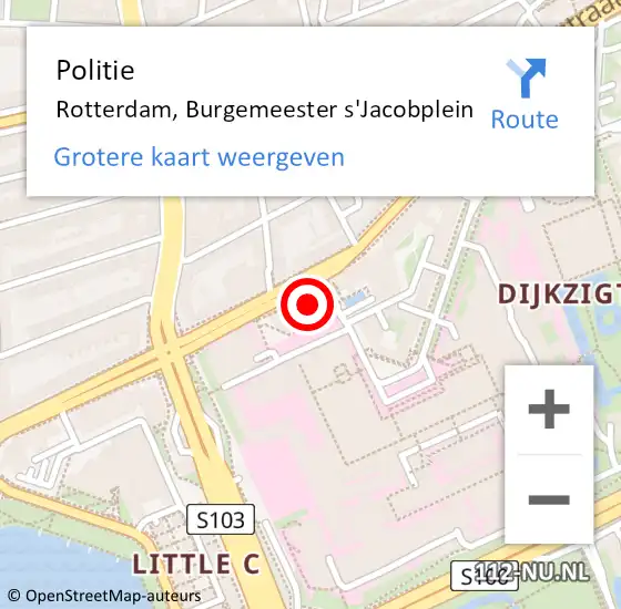 Locatie op kaart van de 112 melding: Politie Rotterdam, Burgemeester s'Jacobplein op 2 oktober 2024 12:10