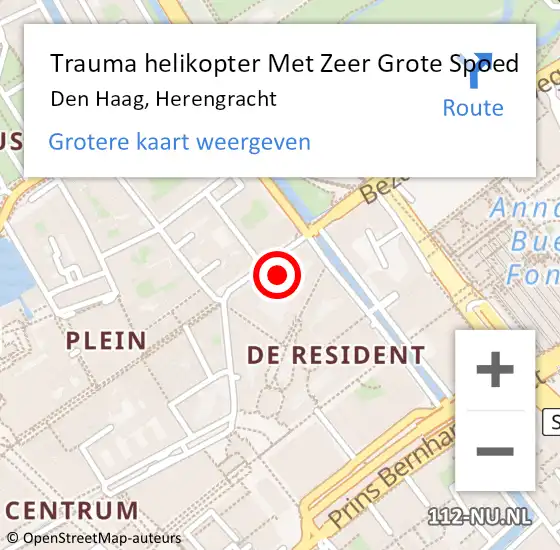 Locatie op kaart van de 112 melding: Trauma helikopter Met Zeer Grote Spoed Naar Den Haag, Herengracht op 2 oktober 2024 12:41