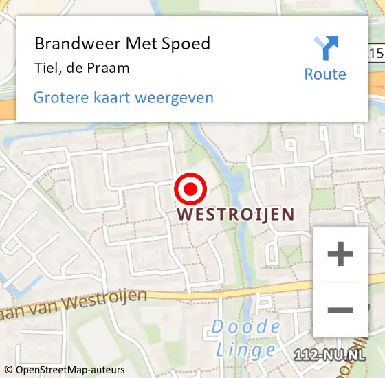 Locatie op kaart van de 112 melding: Brandweer Met Spoed Naar Tiel, de Praam op 2 oktober 2024 12:46