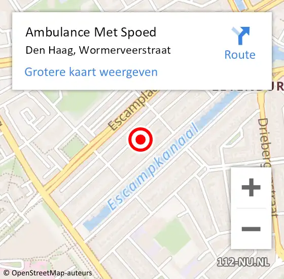 Locatie op kaart van de 112 melding: Ambulance Met Spoed Naar Den Haag, Wormerveerstraat op 2 oktober 2024 13:02