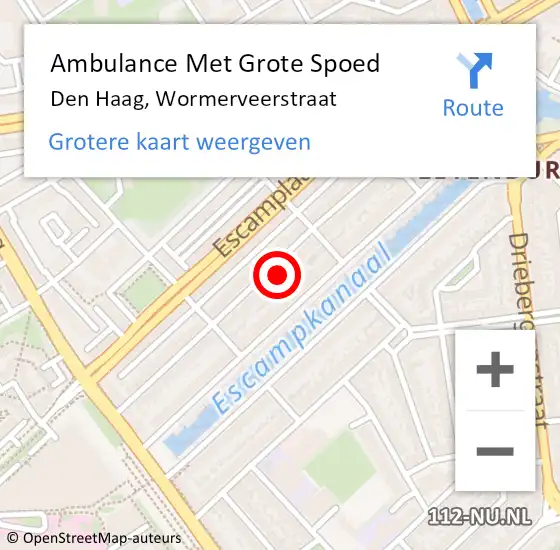 Locatie op kaart van de 112 melding: Ambulance Met Grote Spoed Naar Den Haag, Wormerveerstraat op 2 oktober 2024 13:09