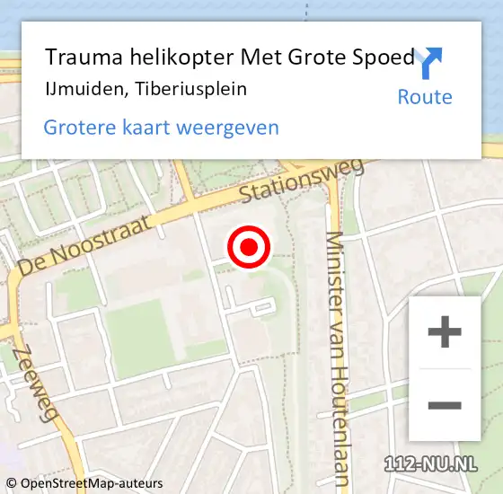 Locatie op kaart van de 112 melding: Trauma helikopter Met Grote Spoed Naar IJmuiden, Tiberiusplein op 2 oktober 2024 13:12