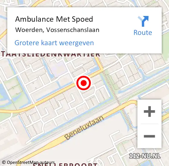 Locatie op kaart van de 112 melding: Ambulance Met Spoed Naar Woerden, Vossenschanslaan op 2 oktober 2024 13:28