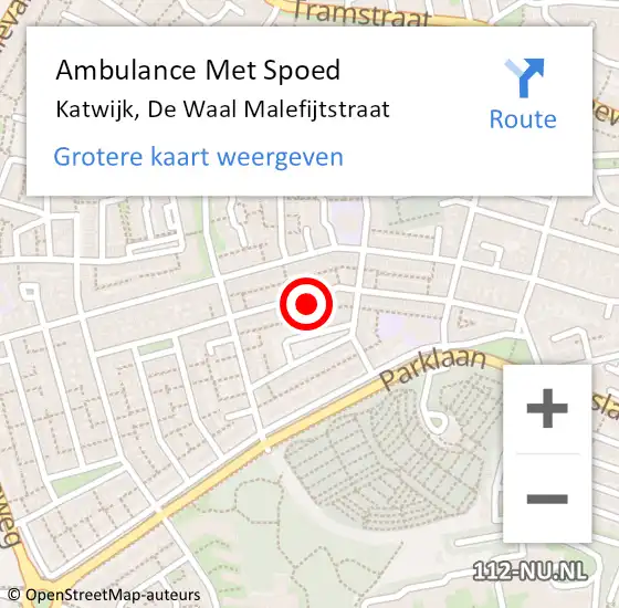 Locatie op kaart van de 112 melding: Ambulance Met Spoed Naar Katwijk, De Waal Malefijtstraat op 2 oktober 2024 13:39