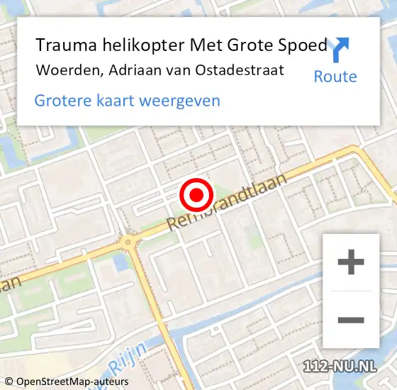 Locatie op kaart van de 112 melding: Trauma helikopter Met Grote Spoed Naar Woerden, Adriaan van Ostadestraat op 2 oktober 2024 13:50