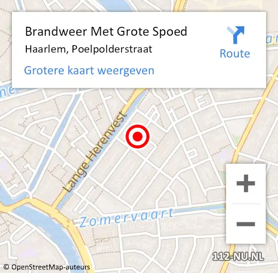 Locatie op kaart van de 112 melding: Brandweer Met Grote Spoed Naar Haarlem, Poelpolderstraat op 2 oktober 2024 13:57