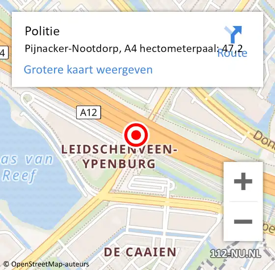 Locatie op kaart van de 112 melding: Politie Pijnacker-Nootdorp, A4 hectometerpaal: 47,2 op 2 oktober 2024 14:08