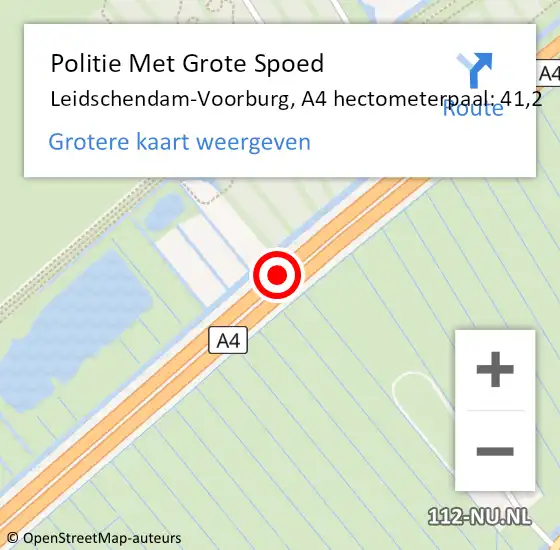 Locatie op kaart van de 112 melding: Politie Met Grote Spoed Naar Leidschendam-Voorburg, A4 hectometerpaal: 41,2 op 2 oktober 2024 14:10