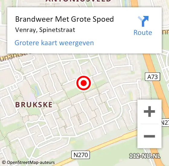 Locatie op kaart van de 112 melding: Brandweer Met Grote Spoed Naar Venray, Spinetstraat op 2 oktober 2024 14:48