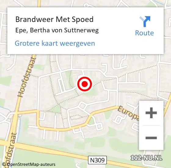 Locatie op kaart van de 112 melding: Brandweer Met Spoed Naar Epe, Bertha von Suttnerweg op 2 oktober 2024 14:56