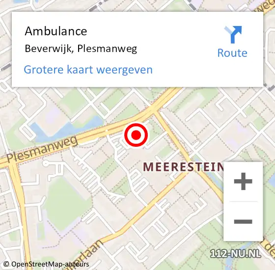 Locatie op kaart van de 112 melding: Ambulance Beverwijk, Plesmanweg op 2 oktober 2024 14:56