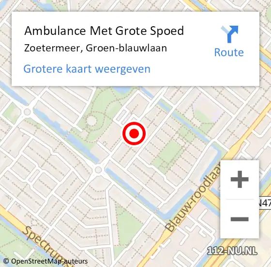 Locatie op kaart van de 112 melding: Ambulance Met Grote Spoed Naar Zoetermeer, Groen-blauwlaan op 2 oktober 2024 15:01