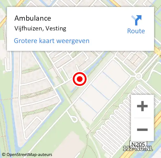 Locatie op kaart van de 112 melding: Ambulance Vijfhuizen, Vesting op 2 oktober 2024 15:11