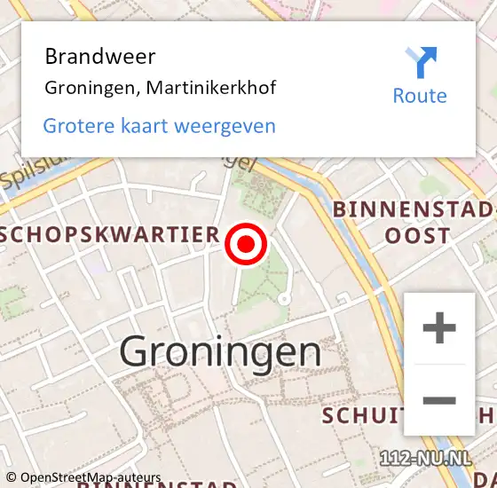 Locatie op kaart van de 112 melding: Brandweer Groningen, Martinikerkhof op 2 oktober 2024 15:14