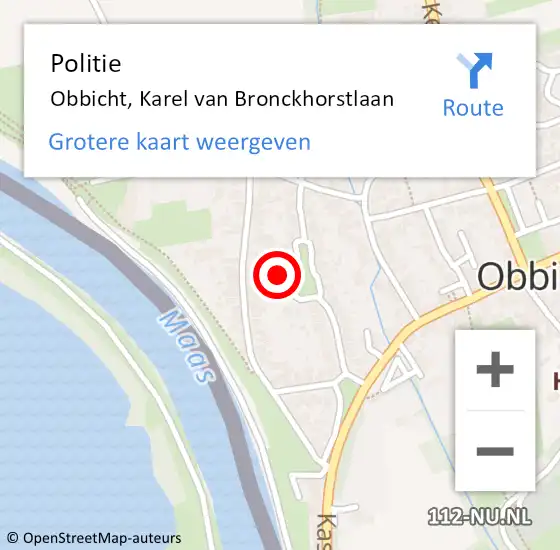 Locatie op kaart van de 112 melding: Politie Obbicht, Karel van Bronckhorstlaan op 2 oktober 2024 15:19