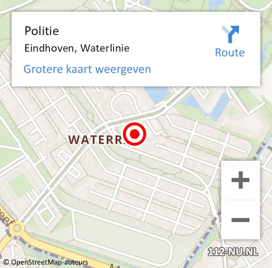 Locatie op kaart van de 112 melding: Politie Eindhoven, Waterlinie op 2 oktober 2024 15:27