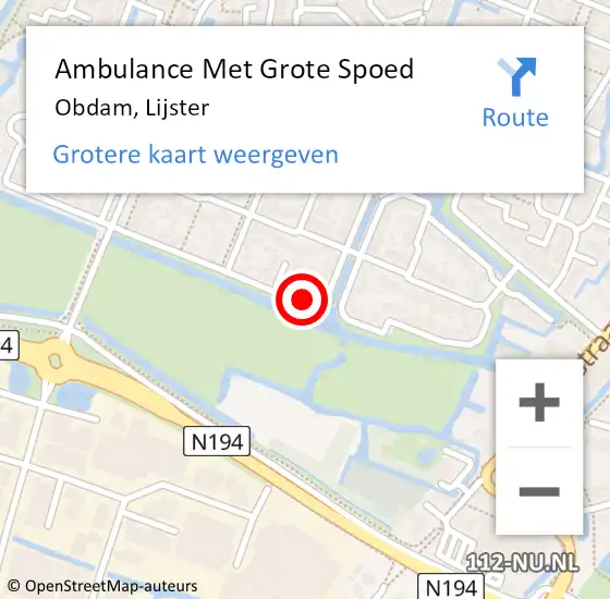 Locatie op kaart van de 112 melding: Ambulance Met Grote Spoed Naar Obdam, Lijster op 2 oktober 2024 15:37