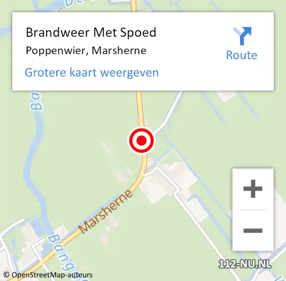 Locatie op kaart van de 112 melding: Brandweer Met Spoed Naar Poppenwier, Marsherne op 22 oktober 2014 02:08