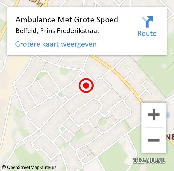 Locatie op kaart van de 112 melding: Ambulance Met Grote Spoed Naar Belfeld, Prins Frederikstraat op 2 oktober 2024 15:58